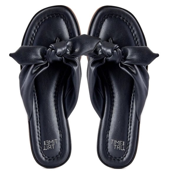 Time & TRU Tru Women's Black Bow Thong Flip Flop Sandals NEW NWT - Picture 1 of 4